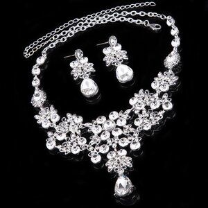 New Womens Floral Silver Necklace & Earrings